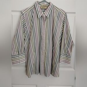 Eddie Bauer Multi-Stripe Button-Down Shirt in Pastel Green, Pink, and Cream